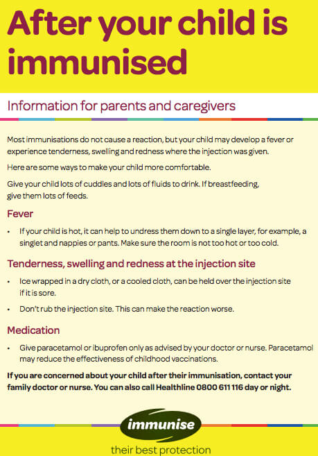 after your child is immunised moh nz